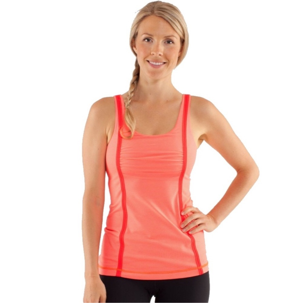 Lululemon Wholehearted Tank Tonka Stripe Flare Ruched Tank Top-Orange-Women Sz 6